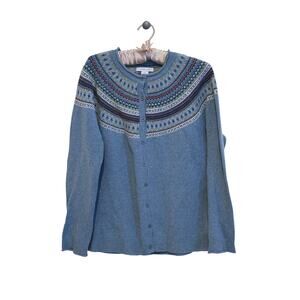Tabitha Webb FairIsle Wool Cardigan Grandpa Sweater Large Nordic Heritage Cozy